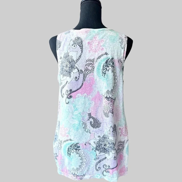 Talbots Multi Color Floral Mandala Linen Sleeveless Blouse Tank Top - Picture 3 of 14